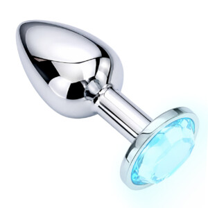 Silver metal butt plug with blue gem base