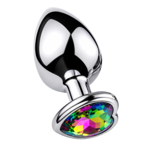 Metal jeweled plug with rainbow gemstone base
