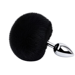 Black faux fur tail with metal plug