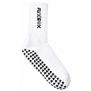 White crew sock with black heart grips