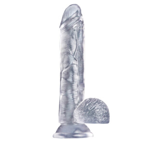 Transparent textured dildo with suction-cup base
