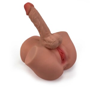 Realistic adult novelty sex toy on white background