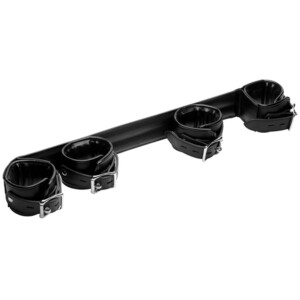 Black leather four-cuff restraint spreader bar