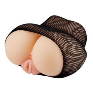 Black fishnet-covered realistic male masturbation sleeve