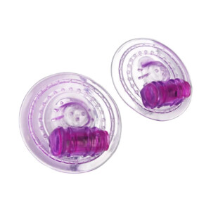 Two translucent purple plastic snowman-shaped discs