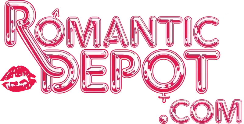 Pink Romantic Depot logo with lipstick kiss mark