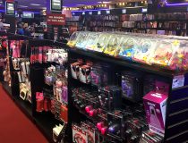 Adult toy display at Romantic Depot Manhattan featuring dildos, vibrators, and pleasure accessories for couples