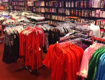 Lingerie and sexy costume display inside Romantic Depot Manhattan featuring teddies, bras, and accessories