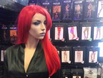 Sexy lingerie and lace bodysuits on display at Romantic Depot Manhattan’s intimate apparel section