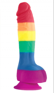 Large realistic rainbow dildo with suction base for colorful LGBTQ+ fun