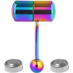 Rainbow vibrating tongue ring with batteries for discreet oral play