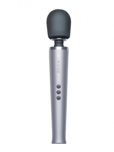 iWand rechargeable wand massager in sleek silver design, powerful full-body vibrator with multiple speeds, available at Romantic Depot NYC
