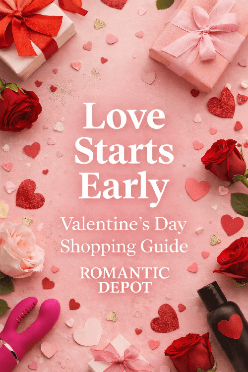 Valentine’s Day shopping guide by Romantic Depot featuring romantic gifts, roses, heart accents