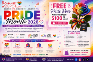 Celebrate Pride Month 2026 at Romantic Depot with a FREE Pride Rose on $100+ purchases and LGBTQ-friendly wellness products.
